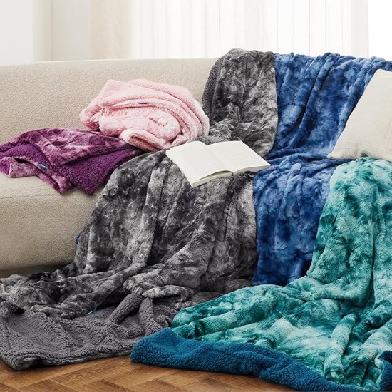 Fuzzy Blanket for Couch - Grey, Soft and Warm Plush Sherpa, Cozy and Furry Faux Fur, Reversible Throw Blankets for Sofa and Bed, 50x60 Inches