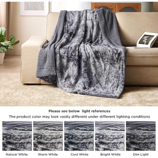 Fuzzy Blanket for Couch - Grey, Soft and Warm Plush Sherpa, Cozy and Furry Faux Fur, Reversible Throw Blankets for Sofa and Bed, 50x60 Inches