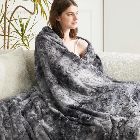Fuzzy Blanket for Couch - Grey, Soft and Warm Plush Sherpa, Cozy and Furry Faux Fur, Reversible Throw Blankets for Sofa and Bed, 50x60 Inches