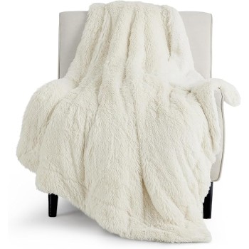 Soft Cream Throw Blanket for Couch, Fluffy Fuzzy Cream Blankets & Throws for Bed, Sofa, Cozy Sherpa Fleece Faux Fur Throw, Thick Warm Christmas Blanket Ivory Cream Gifts for Women, Men, 50x60