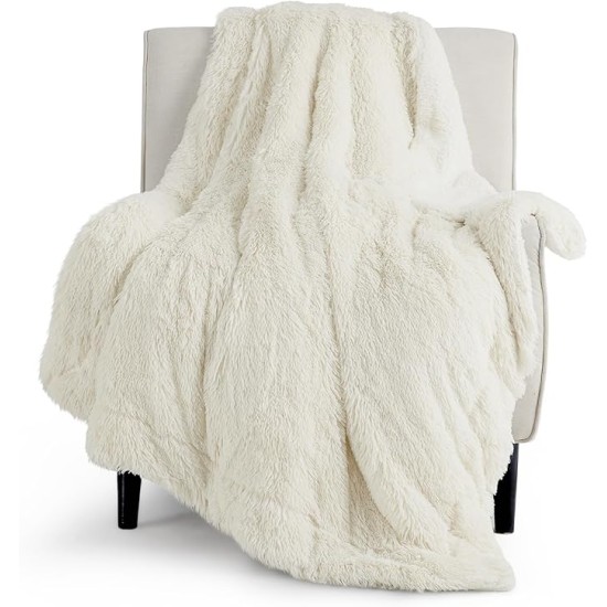Soft Cream Throw Blanket for Couch, Fluffy Fuzzy Cream Blankets & Throws for Bed, Sofa, Cozy Sherpa Fleece Faux Fur Throw, Thick Warm Christmas Blanket Ivory Cream Gifts for Women, Men, 50x60