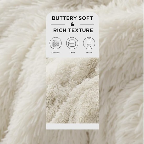 Soft Cream Throw Blanket for Couch, Fluffy Fuzzy Cream Blankets & Throws for Bed, Sofa, Cozy Sherpa Fleece Faux Fur Throw, Thick Warm Christmas Blanket Ivory Cream Gifts for Women, Men, 50x60