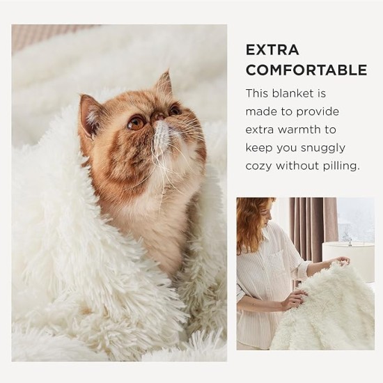Soft Cream Throw Blanket for Couch, Fluffy Fuzzy Cream Blankets & Throws for Bed, Sofa, Cozy Sherpa Fleece Faux Fur Throw, Thick Warm Christmas Blanket Ivory Cream Gifts for Women, Men, 50x60