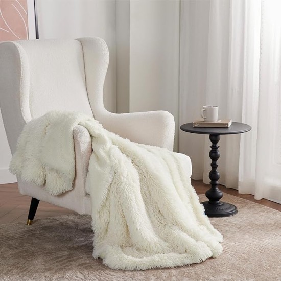 Soft Cream Throw Blanket for Couch, Fluffy Fuzzy Cream Blankets & Throws for Bed, Sofa, Cozy Sherpa Fleece Faux Fur Throw, Thick Warm Christmas Blanket Ivory Cream Gifts for Women, Men, 50x60