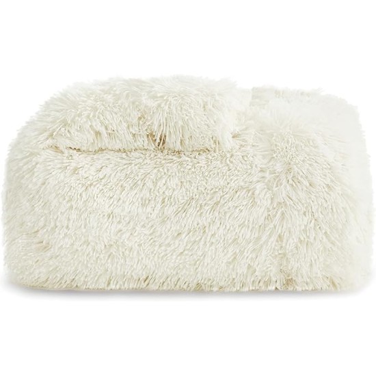 Soft Cream Throw Blanket for Couch, Fluffy Fuzzy Cream Blankets & Throws for Bed, Sofa, Cozy Sherpa Fleece Faux Fur Throw, Thick Warm Christmas Blanket Ivory Cream Gifts for Women, Men, 50x60