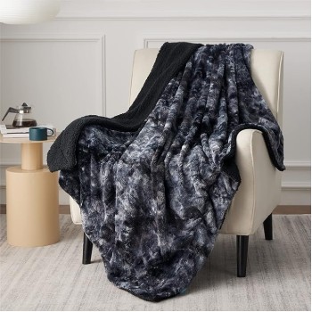 Fuzzy Blanket for Couch - Black, Soft and Comfy Sherpa, Plush and Furry Faux Fur, Reversible Throw Blankets for Sofa and Bed, 50x60 Inches