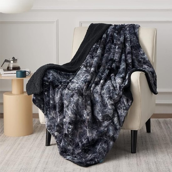 Fuzzy Blanket for Couch - Black, Soft and Comfy Sherpa, Plush and Furry Faux Fur, Reversible Throw Blankets for Sofa and Bed, 50x60 Inches