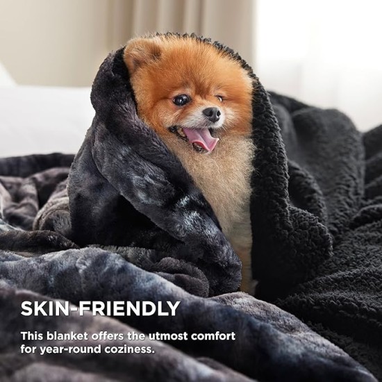 Fuzzy Blanket for Couch - Black, Soft and Comfy Sherpa, Plush and Furry Faux Fur, Reversible Throw Blankets for Sofa and Bed, 50x60 Inches