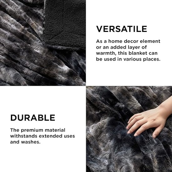 Fuzzy Blanket for Couch - Black, Soft and Comfy Sherpa, Plush and Furry Faux Fur, Reversible Throw Blankets for Sofa and Bed, 50x60 Inches