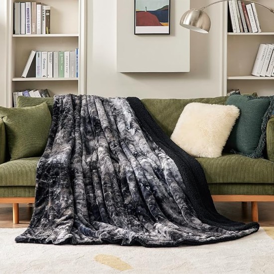 Fuzzy Blanket for Couch - Black, Soft and Comfy Sherpa, Plush and Furry Faux Fur, Reversible Throw Blankets for Sofa and Bed, 50x60 Inches