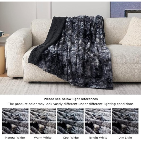 Fuzzy Blanket for Couch - Black, Soft and Comfy Sherpa, Plush and Furry Faux Fur, Reversible Throw Blankets for Sofa and Bed, 50x60 Inches
