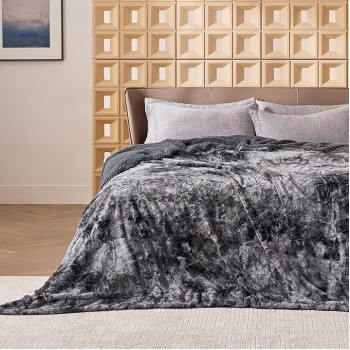 Fuzzy Blanket King Size - Grey, Soft and Warm Sherpa, Plush and Furry Faux Fur, Reversible King Blankets for Bed, 108x90 Inches