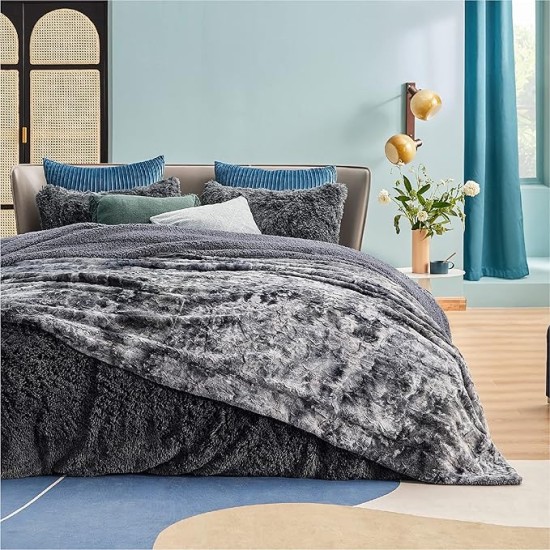 Fuzzy Blanket King Size - Grey, Soft and Warm Sherpa, Plush and Furry Faux Fur, Reversible King Blankets for Bed, 108x90 Inches