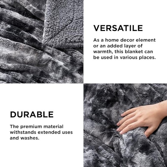 Fuzzy Blanket King Size - Grey, Soft and Warm Sherpa, Plush and Furry Faux Fur, Reversible King Blankets for Bed, 108x90 Inches