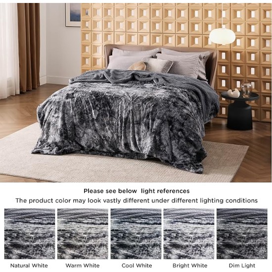Fuzzy Blanket King Size - Grey, Soft and Warm Sherpa, Plush and Furry Faux Fur, Reversible King Blankets for Bed, 108x90 Inches