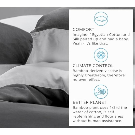 Modern 100% Viscose Derived from Bamboo Sheets 6pc Full - Duvet Cover Set + Sheet Set - Breathtakingly Soft