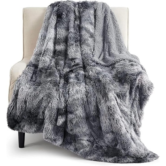 Soft Throw Blanket for Couch, Fuzzy Blanket Fluffy Sherpa Fleece Blankets & Throws, Christmas Blanket Gifts for Women Men, Cozy Thick Warm Plush Faux Fur Blanket Bed Room Decor, 50x60, Grey