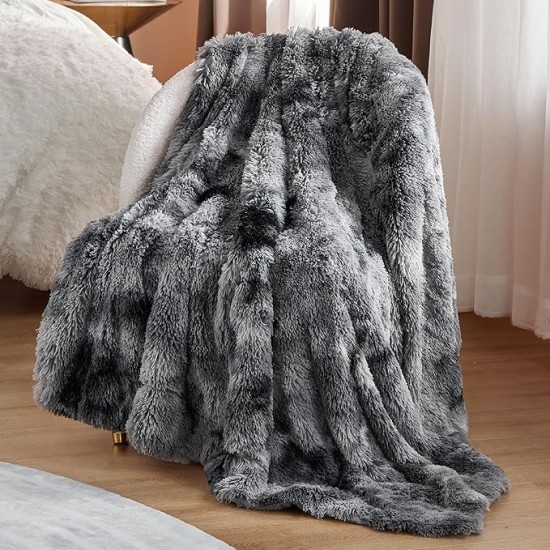 Soft Throw Blanket for Couch, Fuzzy Blanket Fluffy Sherpa Fleece Blankets & Throws, Christmas Blanket Gifts for Women Men, Cozy Thick Warm Plush Faux Fur Blanket Bed Room Decor, 50x60, Grey