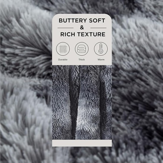 Soft Blankets Queen Size for Bed, Fluffy Fuzzy Blankets for Full Queen Bed, Cozy Plush Sherpa Fleece Faux Fur Blanket for Winter, Thick Warm Blanket Gifts for Women, Men, 90x90, Tie Dye Grey
