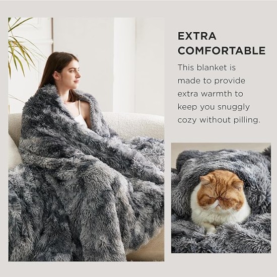 Soft Blankets Queen Size for Bed, Fluffy Fuzzy Blankets for Full Queen Bed, Cozy Plush Sherpa Fleece Faux Fur Blanket for Winter, Thick Warm Blanket Gifts for Women, Men, 90x90, Tie Dye Grey
