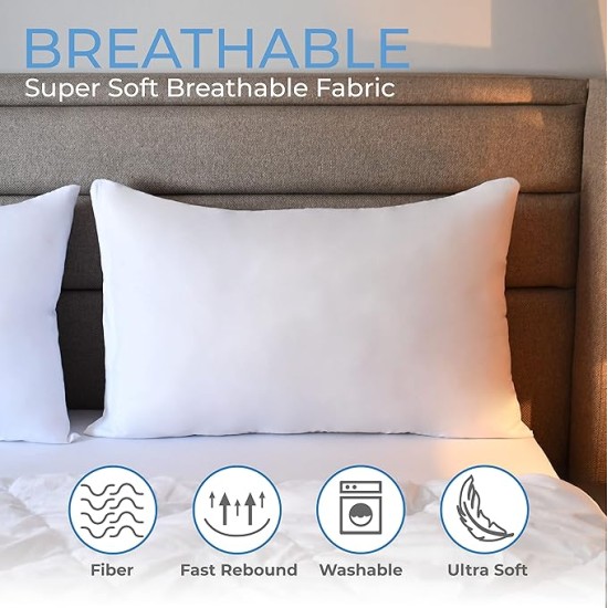 Queen Size 12 Pack Pillow Inserts, Pillows for Sleeping 12 Pack, Hotel Pillows for Side Back & Stomach Sleepers, Down Alternative Microfiber Soft Plush Washable Pillows Set of 12