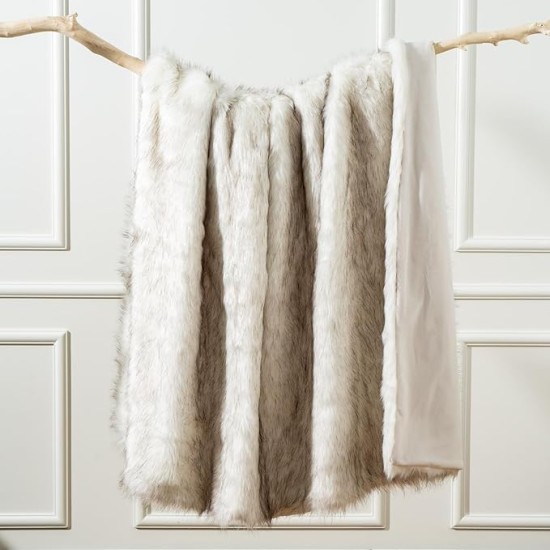 Luxury Ivory White Faux Fur Throw Blanket for Bed, Extra Large Super Soft Fluffy Cozy Fall Thick Warm Fox Fur Throw Blankets for Couch, Bed Reversible to Plush Velvet (60"x80")