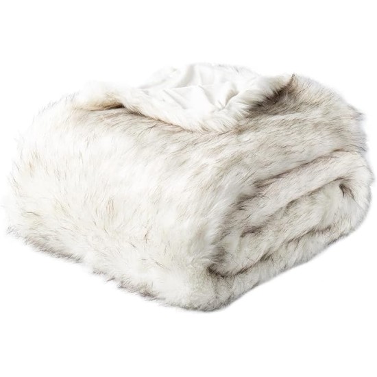 Luxury Ivory White Faux Fur Throw Blanket for Bed, Extra Large Super Soft Fluffy Cozy Fall Thick Warm Fox Fur Throw Blankets for Couch, Bed Reversible to Plush Velvet (60"x80")