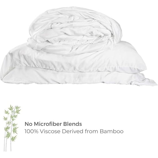 Luxurious Viscose Derived from Bamboo King Duvet Cover Set - Corner Ties - Zipper Enclosure - ly Soft - Matte White - 3pc Cover + 2 Pillowcases