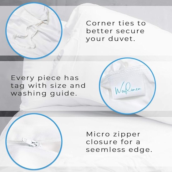 Luxurious Viscose Derived from Bamboo King Duvet Cover Set - Corner Ties - Zipper Enclosure - ly Soft - Matte White - 3pc Cover + 2 Pillowcases