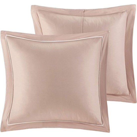 Dawn 100% Cotton Shabby Chic Comforter Set-Modern Cottage Design All Season Down Alternative Bedding, Matching Shams, Bedskirt, Decorative Pillows, Queen(90"x90"), Blush 9 Piece
