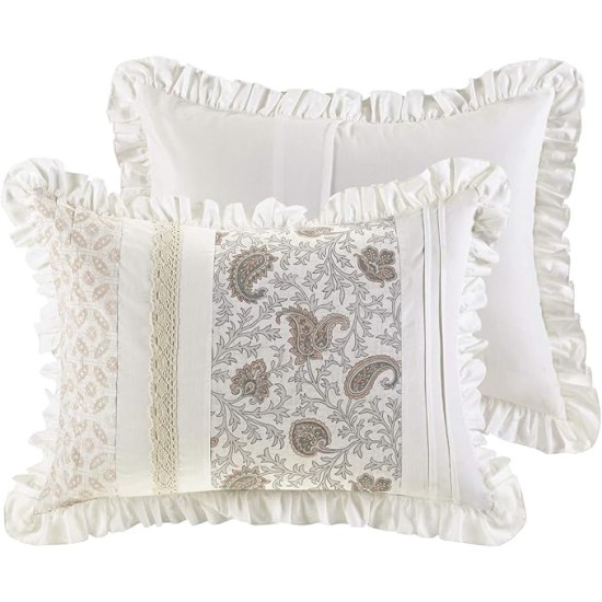 Dawn 100% Cotton Shabby Chic Comforter Set-Modern Cottage Design All Season Down Alternative Bedding, Matching Shams, Bedskirt, Decorative Pillows, Queen(90"x90"), Blush 9 Piece