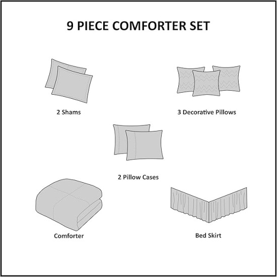 Dawn 100% Cotton Shabby Chic Comforter Set-Modern Cottage Design All Season Down Alternative Bedding, Matching Shams, Bedskirt, Decorative Pillows, Queen(90"x90"), Blush 9 Piece