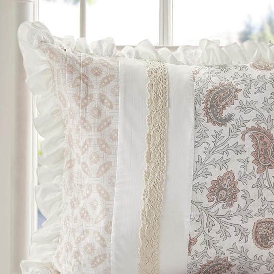 Dawn 100% Cotton Shabby Chic Comforter Set-Modern Cottage Design All Season Down Alternative Bedding, Matching Shams, Bedskirt, Decorative Pillows, Queen(90"x90"), Blush 9 Piece