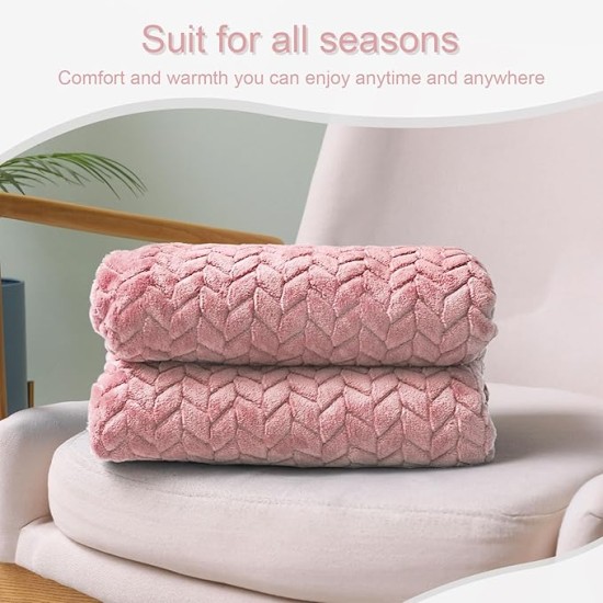 Pink Fleece Throw Blanket for Couch and Bed, 50x70 Inches Soft Cozy 3D Decorative Jacquard Flannel Blankets, Lightweight Fuzzy Plush Warm Throws for All Seasons