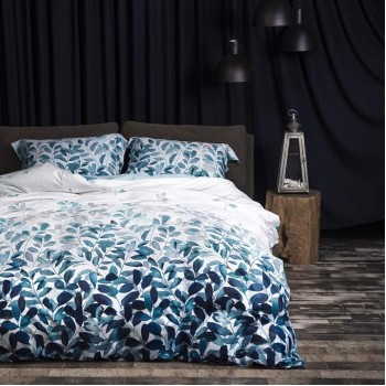 100% Long Staple Cotton Duvet Cover Set Gradient Blue Leaves Printed Comforter Cover Set Farmhouse Plant Comforter Cover Set
