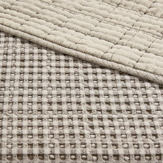 - Mills Waffle - Full/Queen Quilt Set - Taupe Cotton Waffle - Quilt Size (88 x 92in.), Sham Size (26 x 20in.)