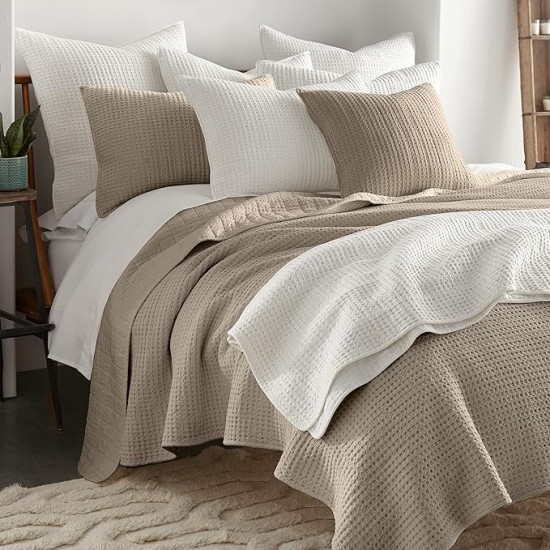- Mills Waffle - Full/Queen Quilt Set - Taupe Cotton Waffle - Quilt Size (88 x 92in.), Sham Size (26 x 20in.)