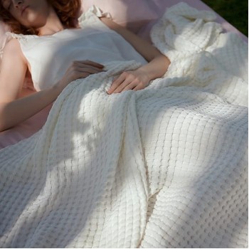 Cooling Cotton Waffle Queen Size Blanket - Lightweight Breathable Christmas Blanket of Rayon Derived from Bamboo for Hot Sleepers, Luxury Throws for Bed, Couch and Sofa, Ivory, 90x90 Inches