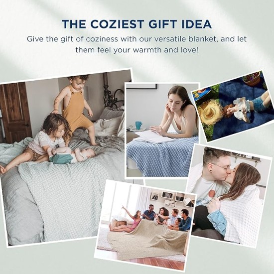 Cooling Cotton Waffle Queen Size Blanket - Lightweight Breathable Christmas Blanket of Rayon Derived from Bamboo for Hot Sleepers, Luxury Throws for Bed, Couch and Sofa, Ivory, 90x90 Inches