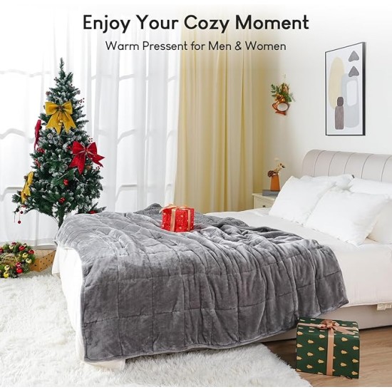 20lbs Weighted Blanket Queen Size, 60x80 Inches Grey Sherpa Weighted Blanket Throw Sofa Bedding Heavy Blanket for Adults, Soft Cozy Fleece Blanket On Queen Bed