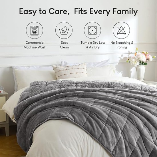 20lbs Weighted Blanket Queen Size, 60x80 Inches Grey Sherpa Weighted Blanket Throw Sofa Bedding Heavy Blanket for Adults, Soft Cozy Fleece Blanket On Queen Bed