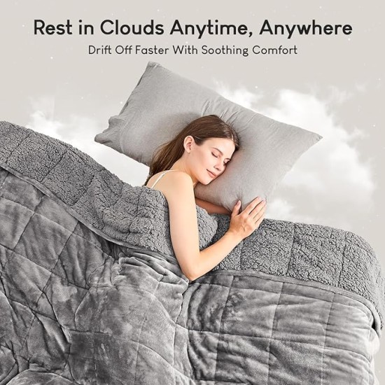 20lbs Weighted Blanket Queen Size, 60x80 Inches Grey Sherpa Weighted Blanket Throw Sofa Bedding Heavy Blanket for Adults, Soft Cozy Fleece Blanket On Queen Bed