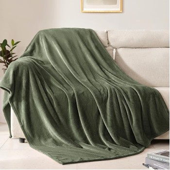 Fleece Throw Size Blanket for Couch Sofa or Bed, Soft Fuzzy Plush Luxury Flannel Lap Blanket, Super Cozy and Comfy for All Seasons (Olive Green, 50" x 60")