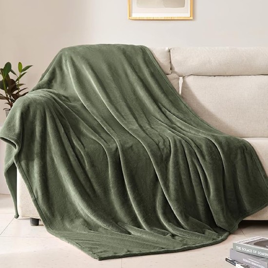 Fleece Throw Size Blanket for Couch Sofa or Bed, Soft Fuzzy Plush Luxury Flannel Lap Blanket, Super Cozy and Comfy for All Seasons (Olive Green, 50" x 60")