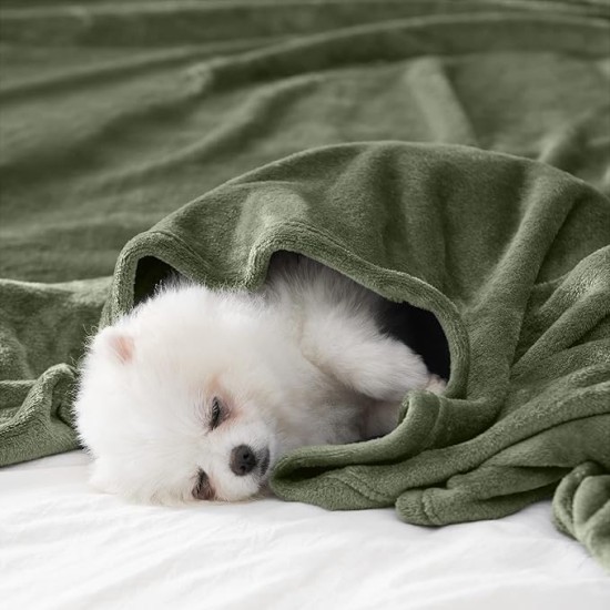 Fleece Throw Size Blanket for Couch Sofa or Bed, Soft Fuzzy Plush Luxury Flannel Lap Blanket, Super Cozy and Comfy for All Seasons (Olive Green, 50" x 60")