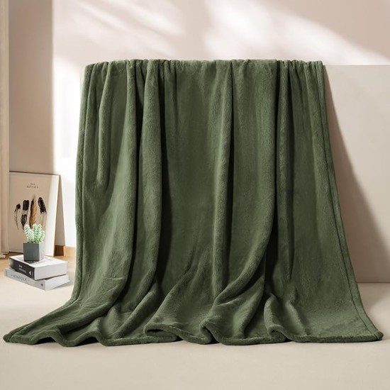 Fleece Throw Size Blanket for Couch Sofa or Bed, Soft Fuzzy Plush Luxury Flannel Lap Blanket, Super Cozy and Comfy for All Seasons (Olive Green, 50" x 60")