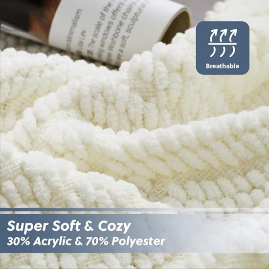 White Throw Blankets for Couch, Textured Knit Woven Blanket, 50x60 Inch - Super Soft Warm Decorative Blanket with Tassels for Couch, Bed, Sofa and Living Room