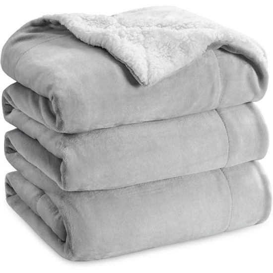 Sherpa Fleece Blankets King Size for Bed - Thick and Warm Blanket for Winter, Soft Fuzzy Plush King Blanket for All Seasons, Light Grey, 108x90 Inches