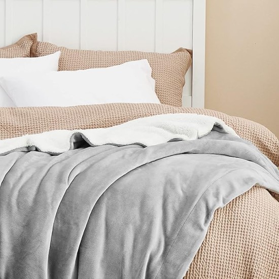Sherpa Fleece Blankets King Size for Bed - Thick and Warm Blanket for Winter, Soft Fuzzy Plush King Blanket for All Seasons, Light Grey, 108x90 Inches