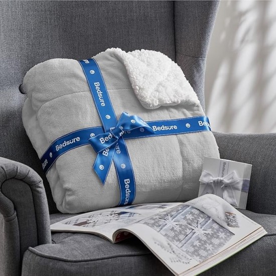 Sherpa Fleece Blankets King Size for Bed - Thick and Warm Blanket for Winter, Soft Fuzzy Plush King Blanket for All Seasons, Light Grey, 108x90 Inches